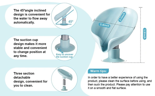 Plastic Soap Stand Holder For Bathroom Kitchen Sink Wall Single Layer With Magic Stickers (Leaf Soap Dish) (Pack Of 1) - 8.5 x 10 x 13