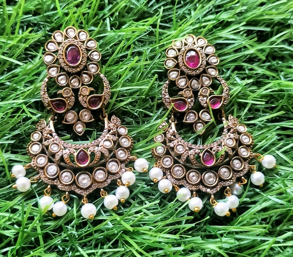 KUNDAN Jhumka - Bourbon, Medium