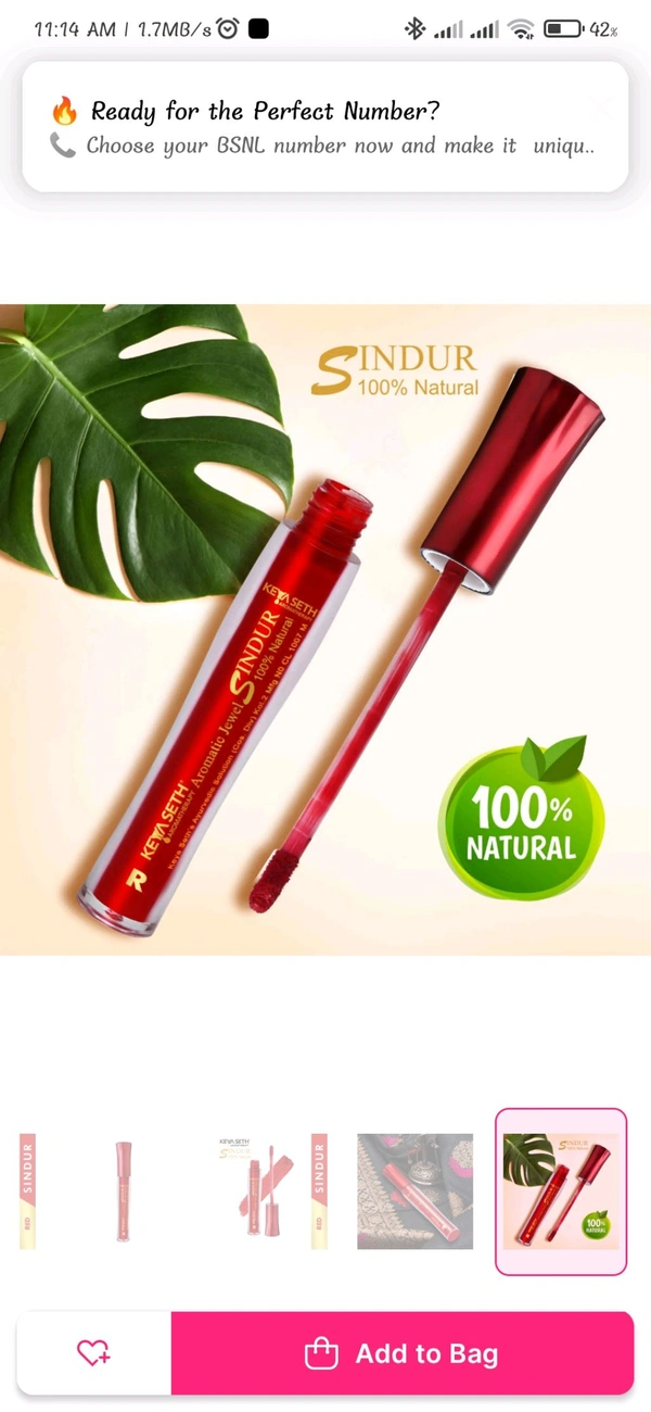 Aromatherapy 100% Natural Liquid Sindoor - Red  - Red, 5ml