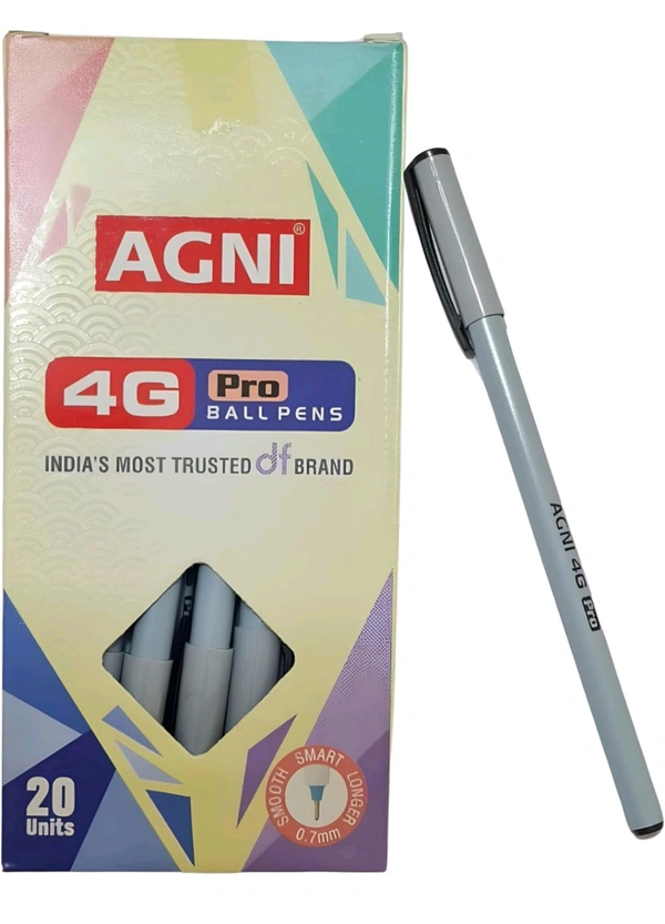 AGNI 4G Pro | Pack of 20 Units | Black Direct-Fill Pens | 0.7 mm Tip size | Ideal for Students and Professionals | Suitable for School and Office Writing - Black, Black
