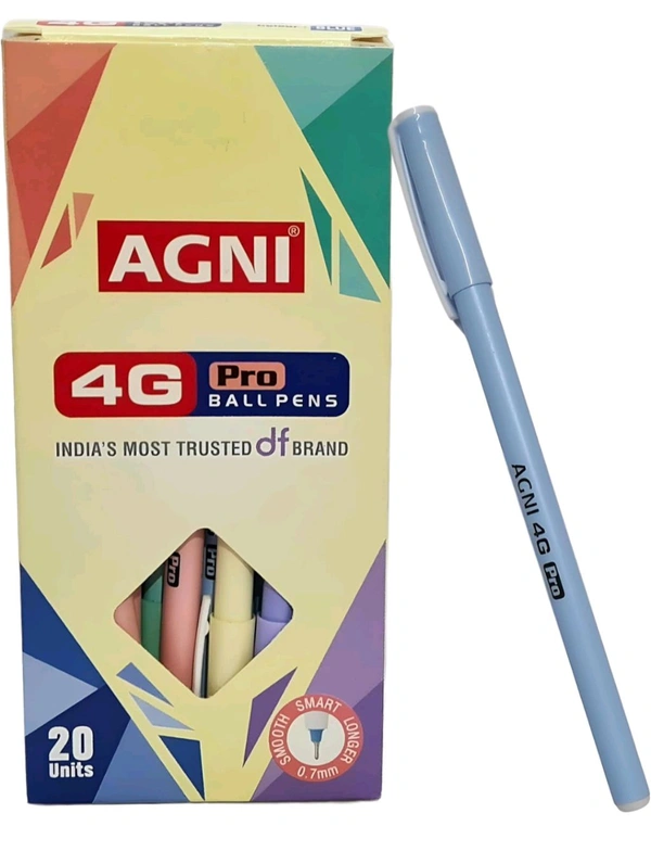 AGNI 4G Pro | Pack of 20 Units | Blue Direct-Fill Pens | 0.7 mm Tip size | Ideal for Students and Professionals | Suitable for School and Office Writing - Blue, Blue