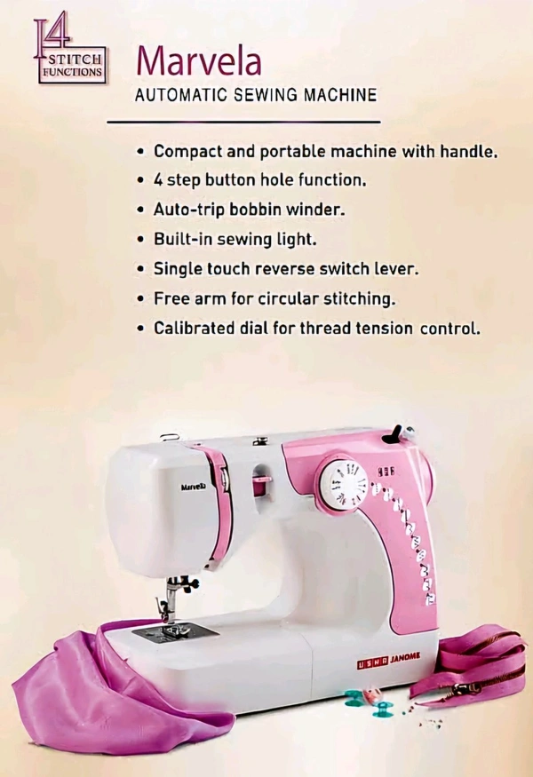 Usha USHA Marvela Automatic Sewing Machine (Pink-White) - Shocking, Large