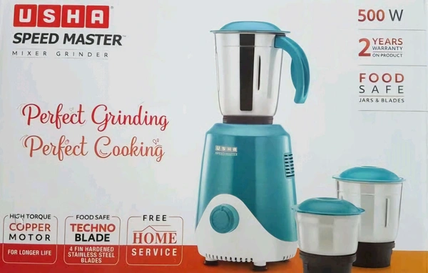 USHA Speed Master Mixer Grinder, 500 Watt - Blue Chill, Large
