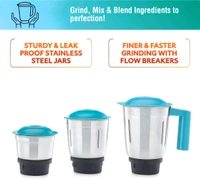 USHA Speed Master Mixer Grinder, 500 Watt - Blue Chill, Large