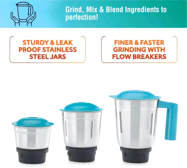 USHA Speed Master Mixer Grinder, 500 Watt - Blue Chill, Large