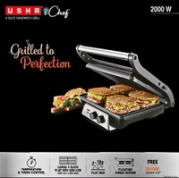 Usha iChef Sandwich Grill, 2000 Watt, 4 Slice Flat Bread Griller - Black, Large