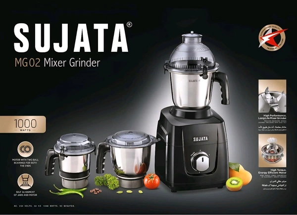 Sujata MG02 1000 Watt Mixer Grinder (Black) - Large, Black