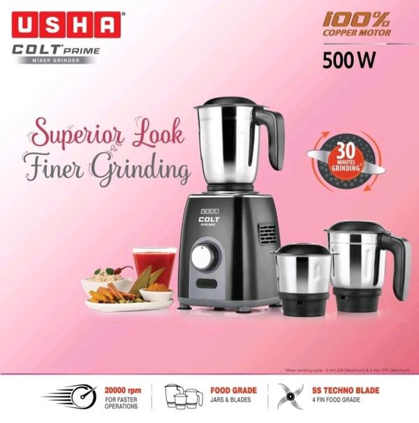 Usha Colt Prime Mixer Grinder 500 Watt (Black) - Black
