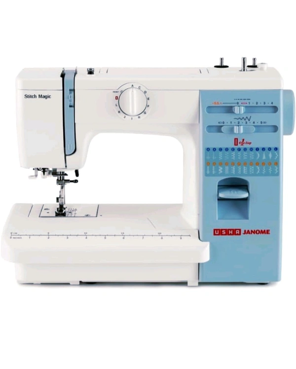 Usha Janome Stitch Magic Automatic Sewing Machine with 57 Stitch Functions (White-Blue)