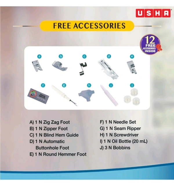 Usha Janome Stitch Magic Automatic Sewing Machine with 57 Stitch Functions (White-Blue)