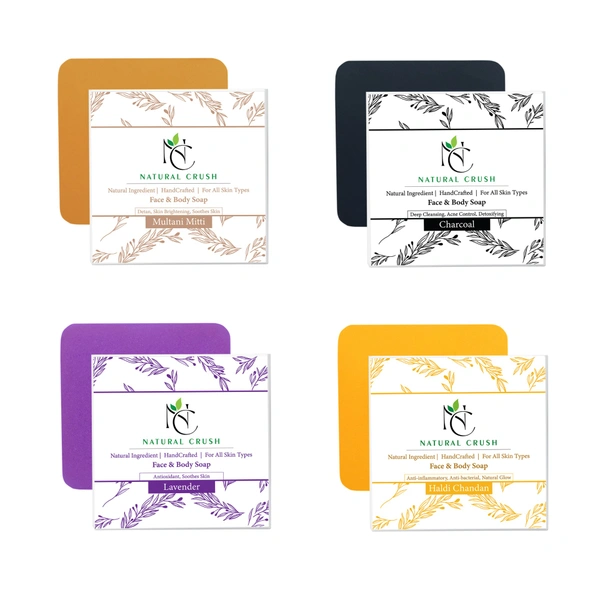 Handmade Soap Gift Set, Pack of 4 - Multani Mitti, Charcoal, Lavender, Haldi Chandan - 80 gm (Pack of 4)
