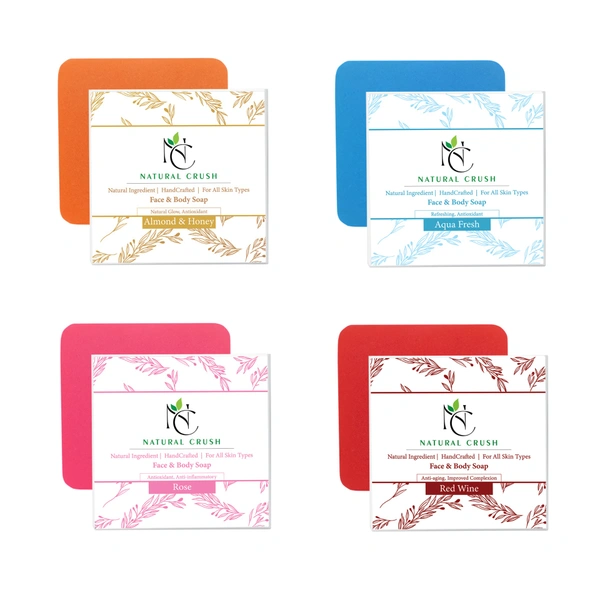 Handmade Soap Gift Set, Pack of 4 - Almond & Honey, Aqua Fresh, Rose, Red wine - 80 gm (Pack of 4)