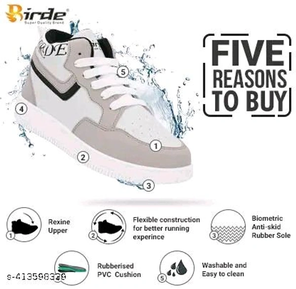 BIRDE  New  High Top Casual Sneakers Shoes For Mens | Daily Wear Shoes For Men
 - White, 9