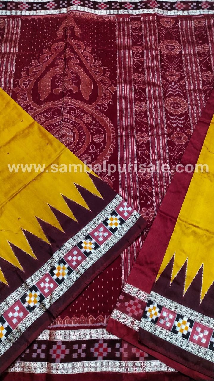 Latest design sambalpuri pata saree in red and sky color with blouse p