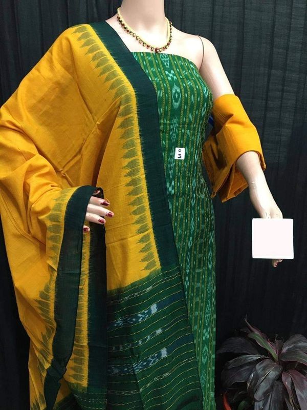 101451 Sambalpuri Dress Material - Green+yellow