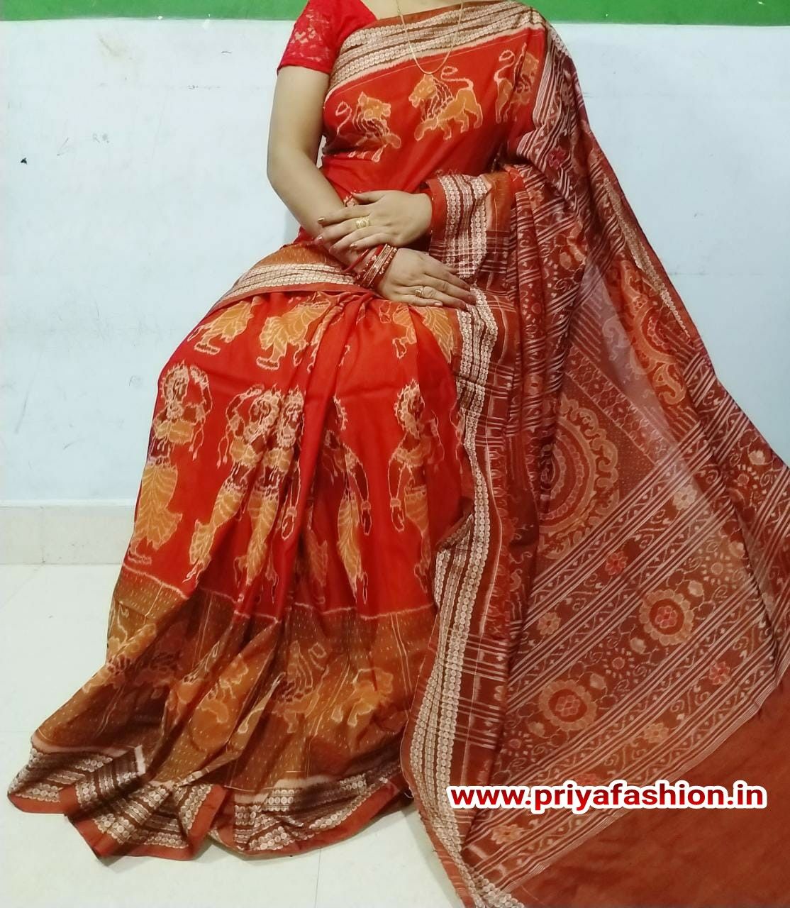 Handwoven Pasapalli Double Ikkat Silk Sambalpuri Saree - Seerat