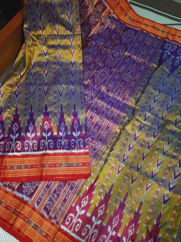 Pata Pure mulberry silk Odisha handloom pointed temple border body bandha khandua saree without blouse...Sktjuly15