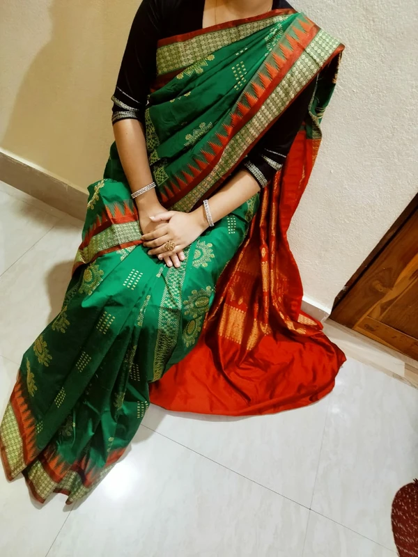 100510 Papa Silk Pata Saree - Green