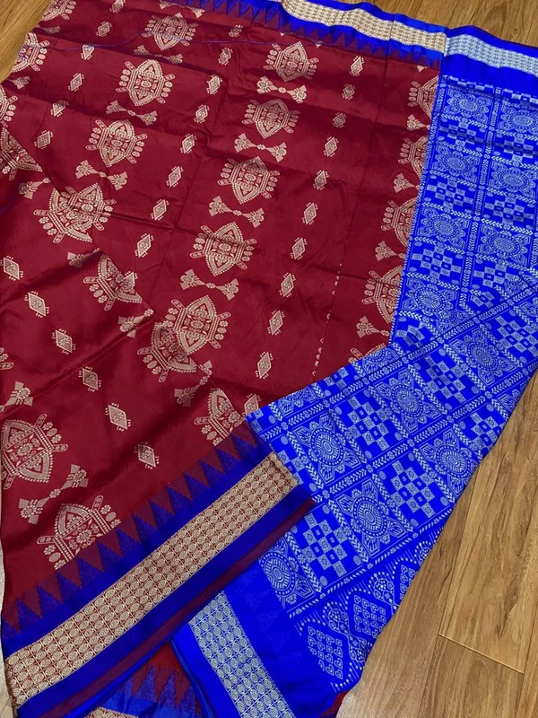 100512 Papa Silk Pata Saree - Maroon