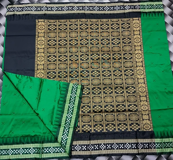 100626 Papa Silk Pata Saree - Screamin' Green