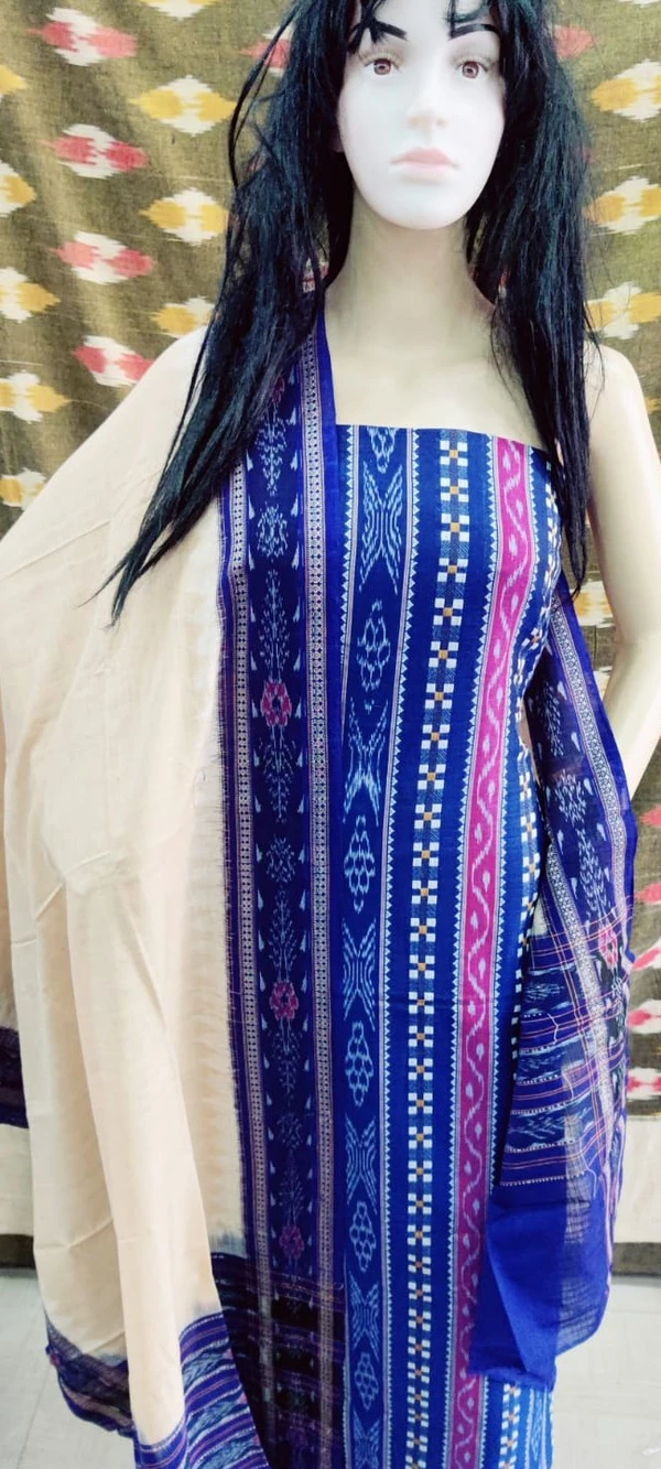100656 Sambalpuri Handloom Cotton Dress Materials With Dupatta Set
