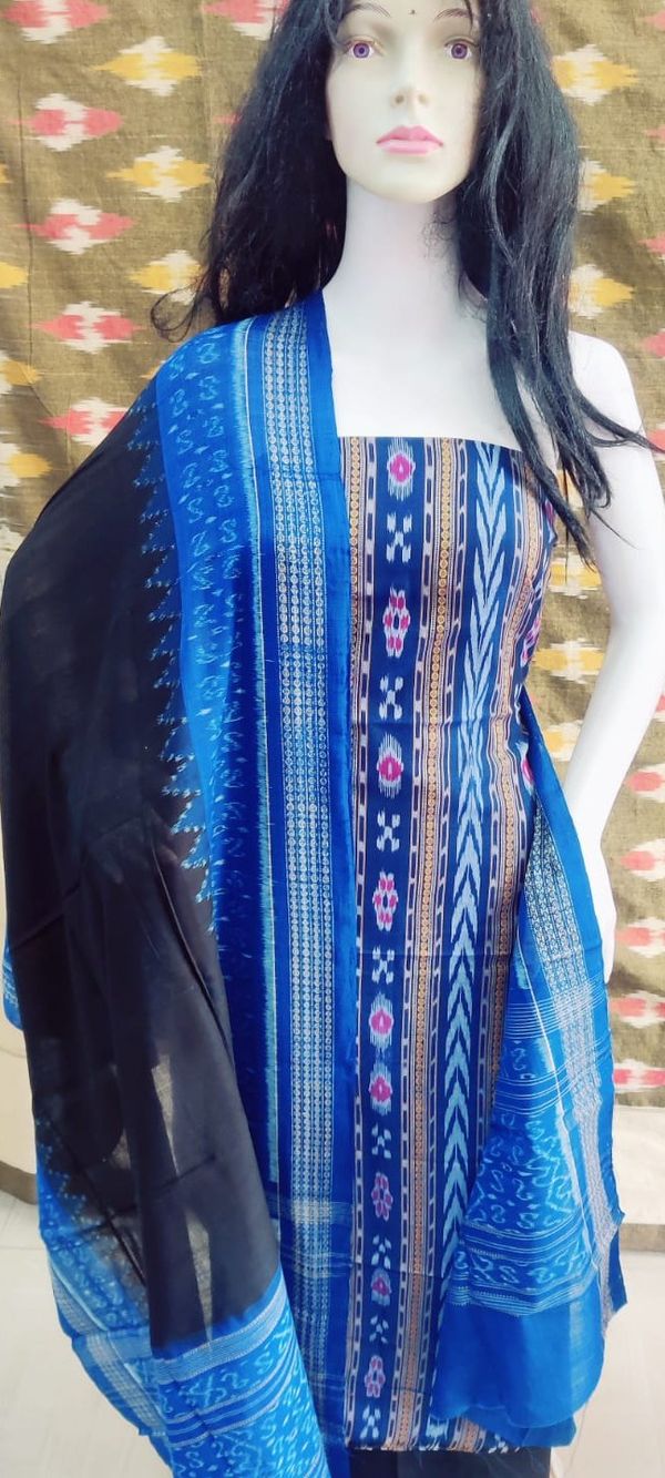 100661 Sambalpuri Handloom Cotton Dress Materials With Dupatta Set