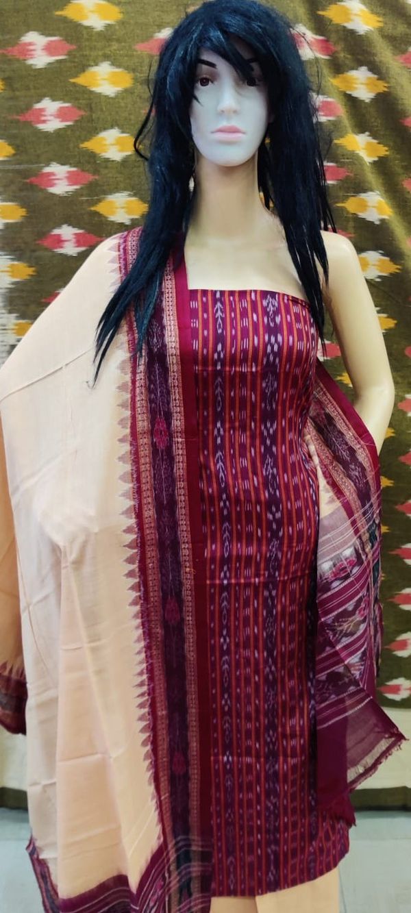 100708 Sambalpuri Handloom Cotton Dress Materials With Dupatta Set