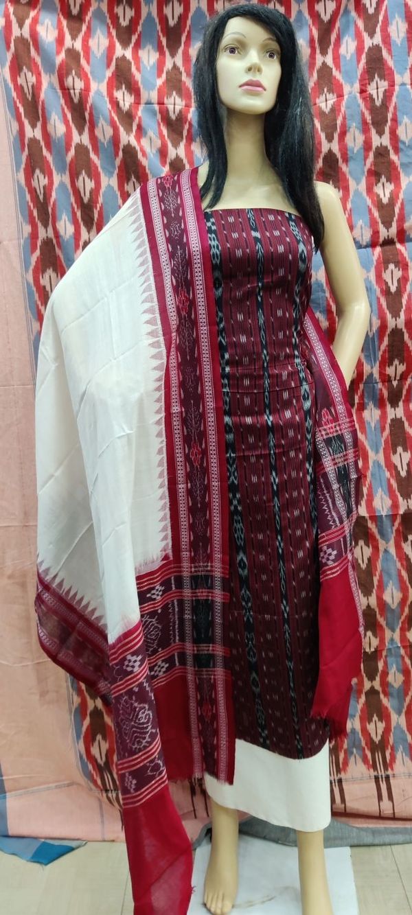 100713 Sambalpuri Handloom Cotton Dress Materials With Dupatta Set