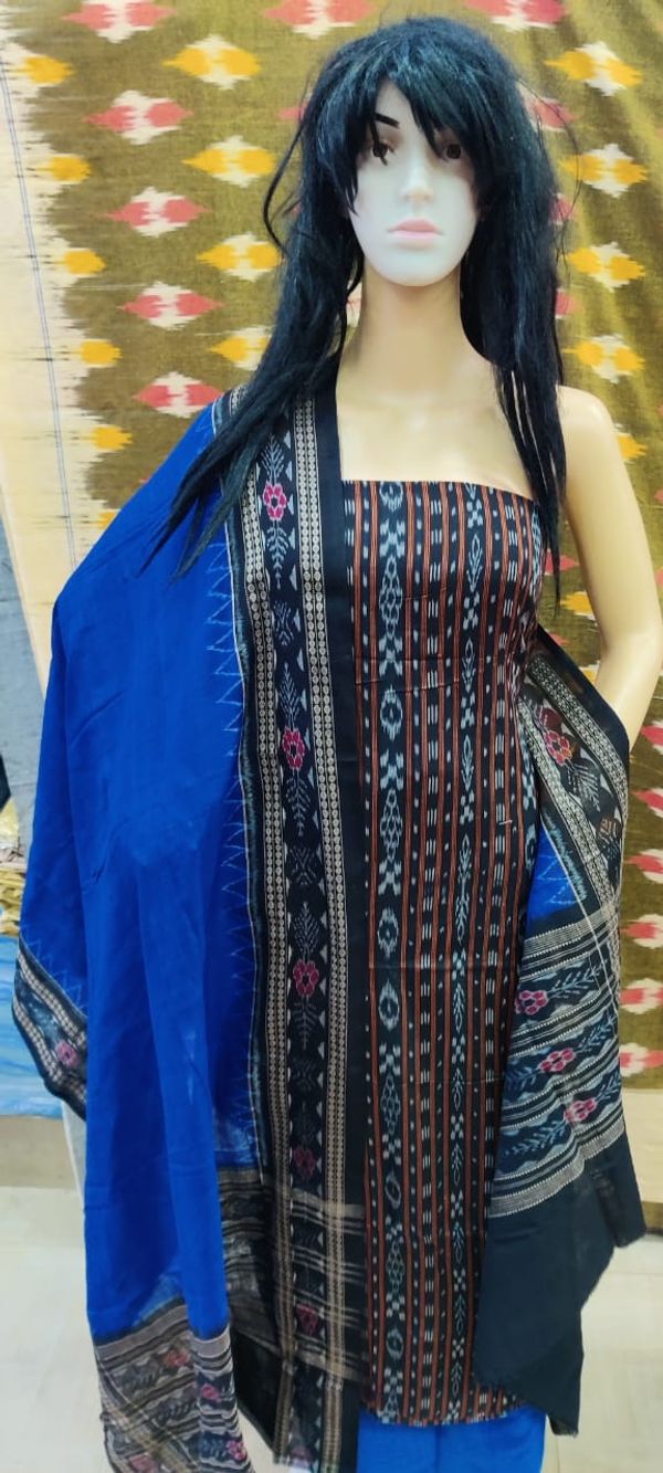 100714 Sambalpuri Handloom Cotton Dress Materials With Dupatta Set