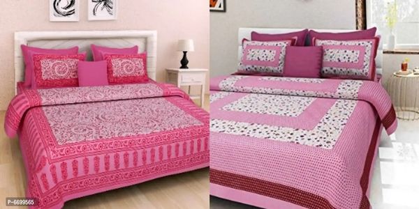 100438 Jaipuri Printed Double Bed Bedsheet Combo Of 2 Bedsheet with 4 Pillow Covers