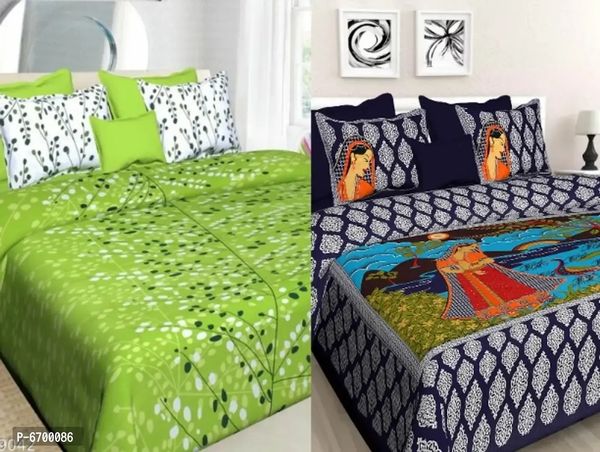 100442 Jaipuri Printed Double Bed Bedsheet Combo Of 2 Bedsheet with 4 Pillow Covers