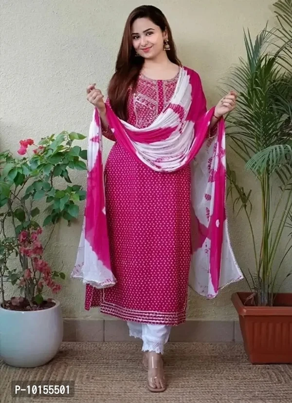 100448 Kurti with Dupatta and Bottomwear - L