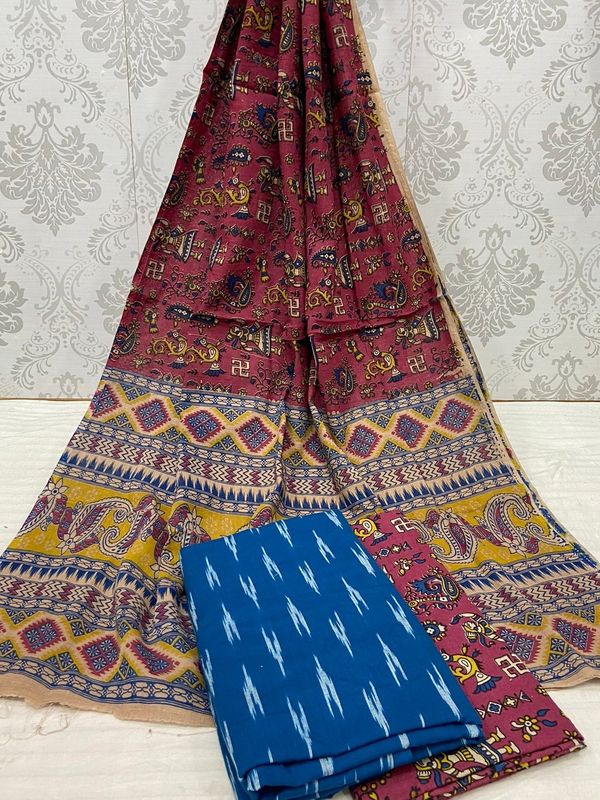 100456 Ikat Kalamkari Cotton Dress Material