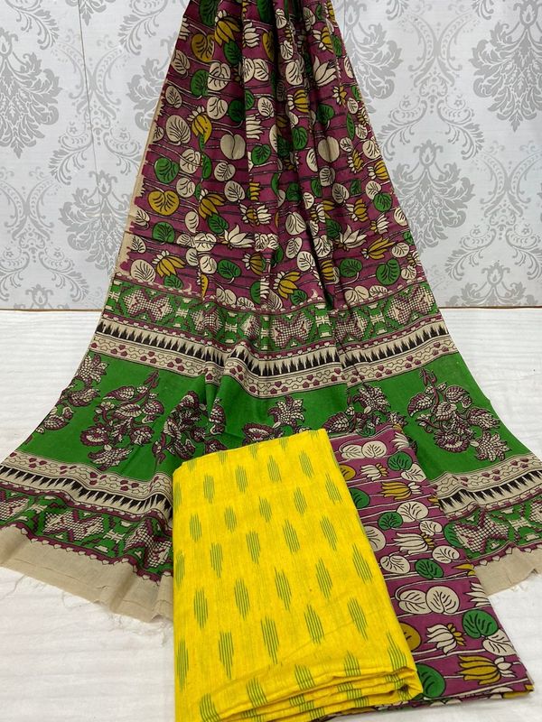 100457 Ikat Kalamkari Cotton Dress Material