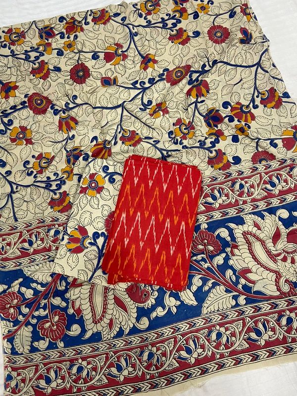 100778 Ikat Kalamkari Cotton Dress Material
