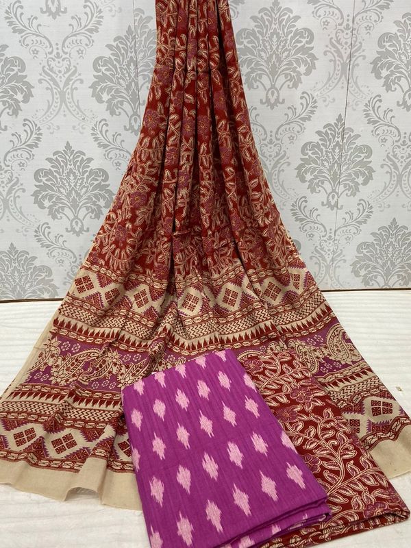 100782 Ikat Kalamkari Cotton Dress Material