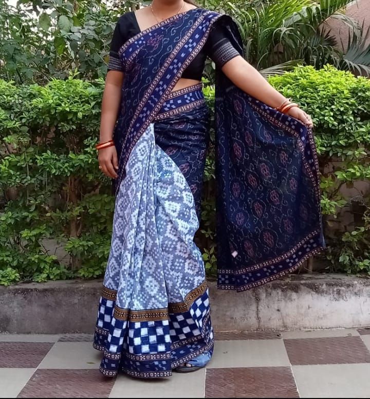 Blue Handloom Cotton Checks Patchwork Saree & Blouse Design by Wendell  Rodricks at Pernia's Pop Up Shop 2024