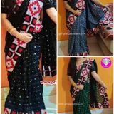 100906 Sambalpuri Handloom Cotton Patchwork Saree With Blause  - Fun Green