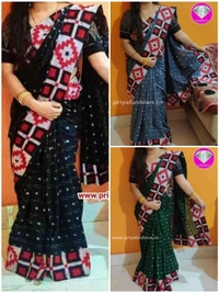 100906 Sambalpuri Handloom Cotton Patchwork Saree With Blause  - Oslo Gray
