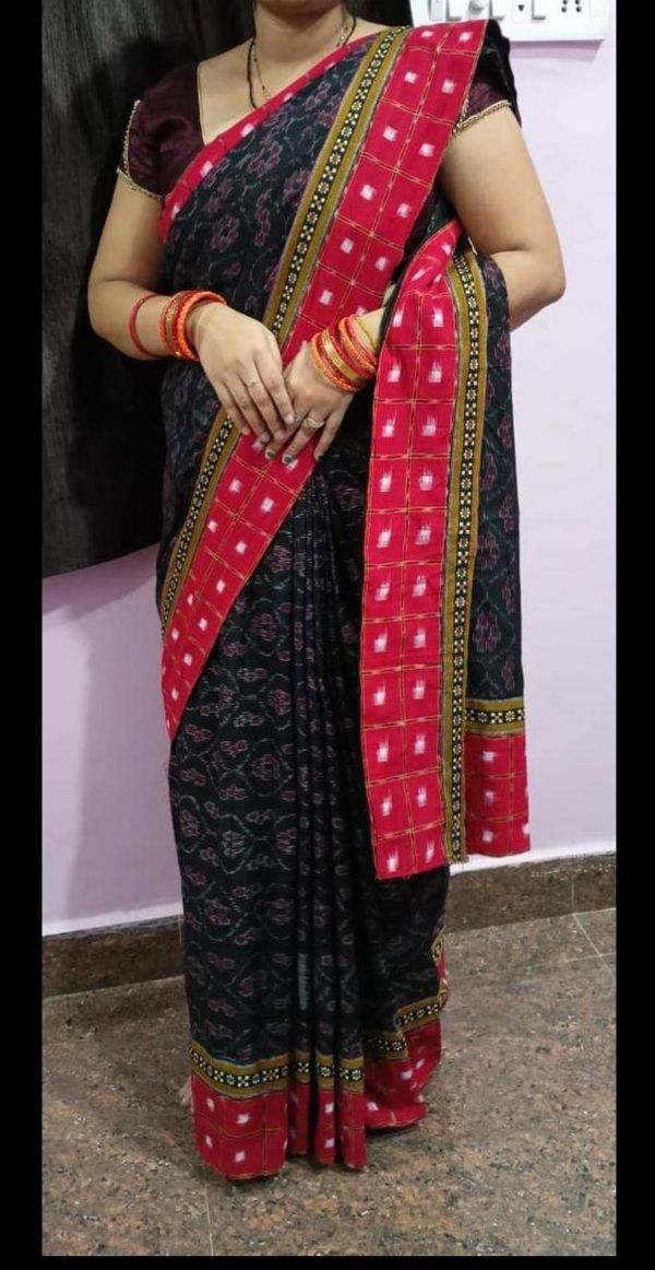 100984 Sambalpuri Handloom Cotton Patchwork Saree With Blause 