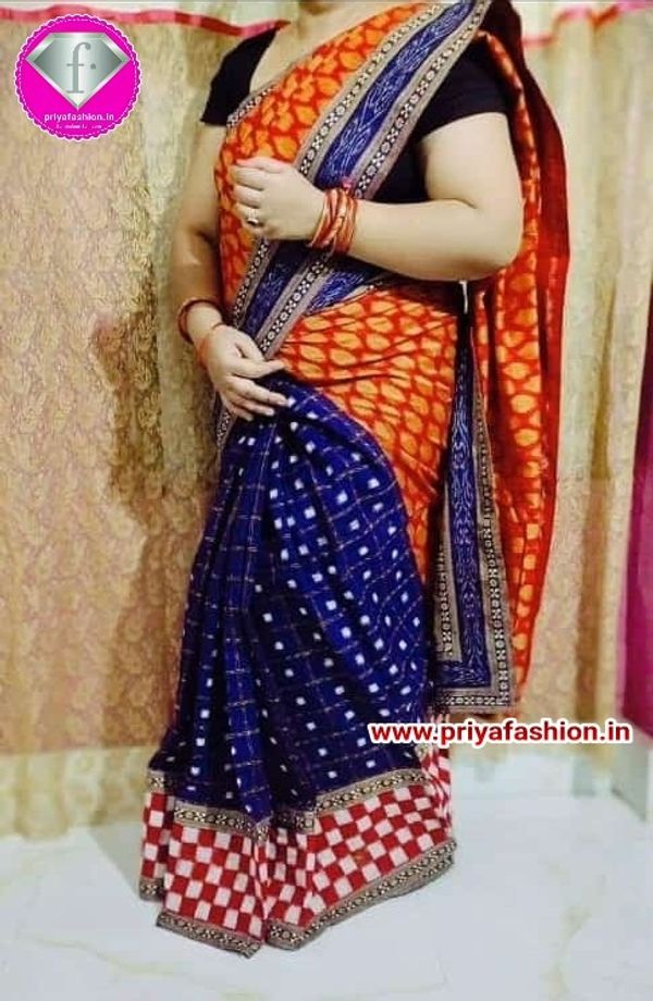 100983 Sambalpuri Handloom Cotton Patchwork Saree With Blause 