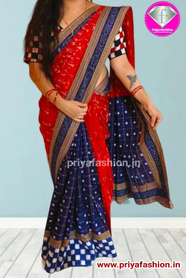 101029 Sambalpuri Handloom Patchwork Saree With Blause Pics 