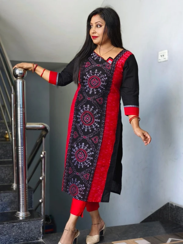 101063 Sambalpuri Handloom Cotton Stiching Kurti  - 32 Chest, Black