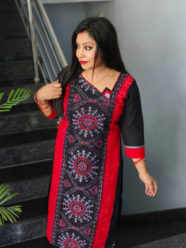 101063 Sambalpuri Handloom Cotton Stiching Kurti  - 32 Chest, Black