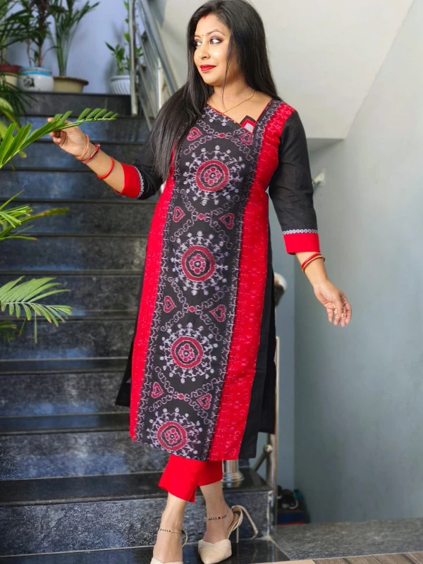 101063 Sambalpuri Handloom Cotton Stiching Kurti  - 34 Chest, Black