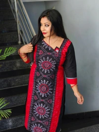 101063 Sambalpuri Handloom Cotton Stiching Kurti  - 44 Chest, Black
