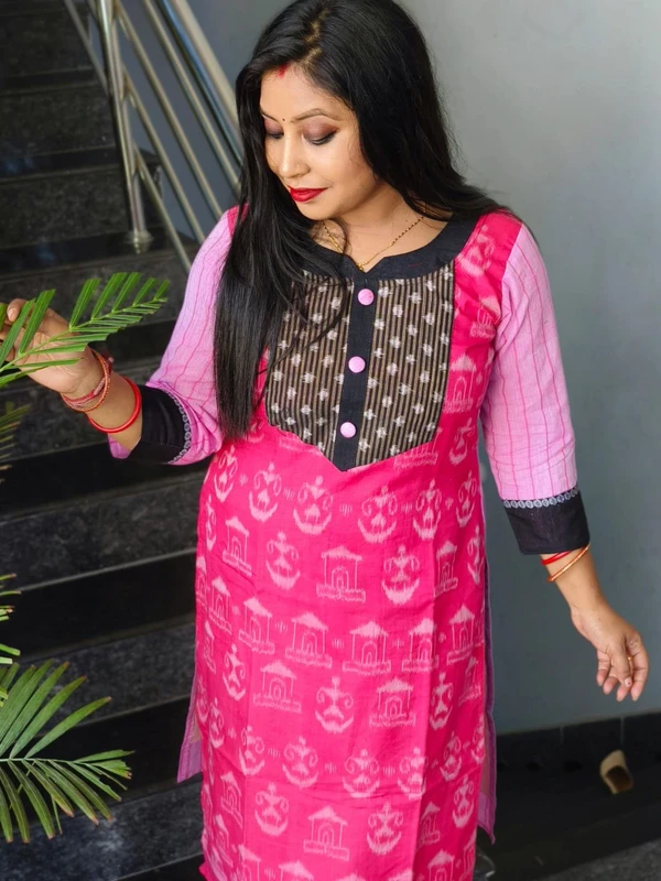 101064 Sambalpuri Handloom Cotton Stiching Kurti  - 32 Chest