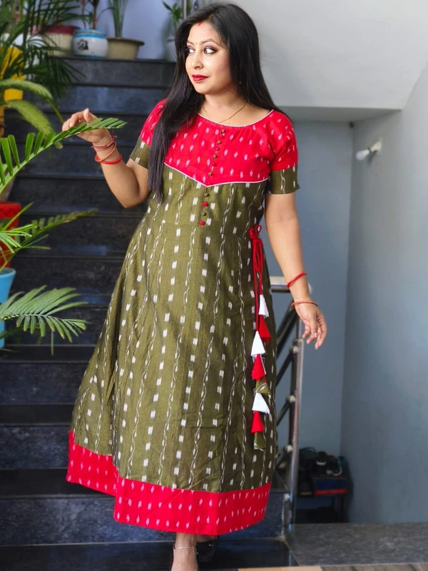 101065 Sambalpuri Handloom Round Kurti ,Anarkali  - 32 Chest