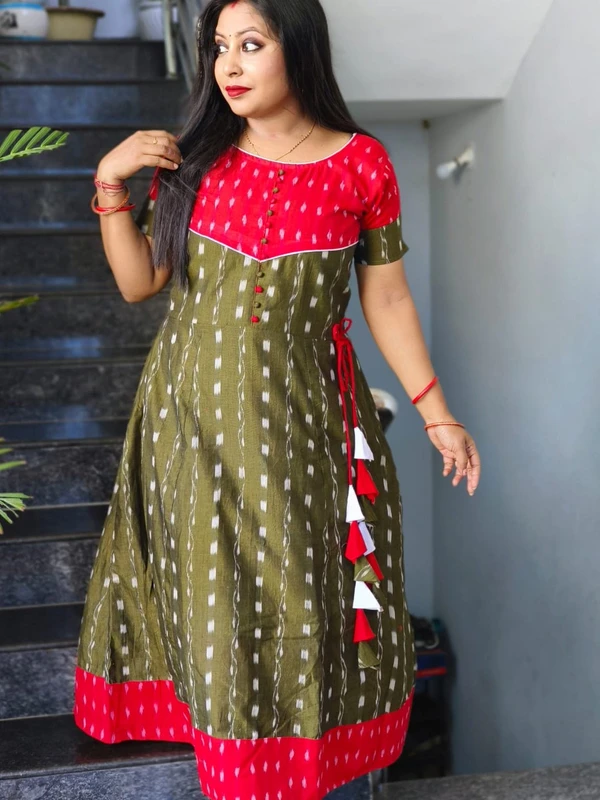 101065 Sambalpuri Handloom Round Kurti ,Anarkali  - 32 Chest