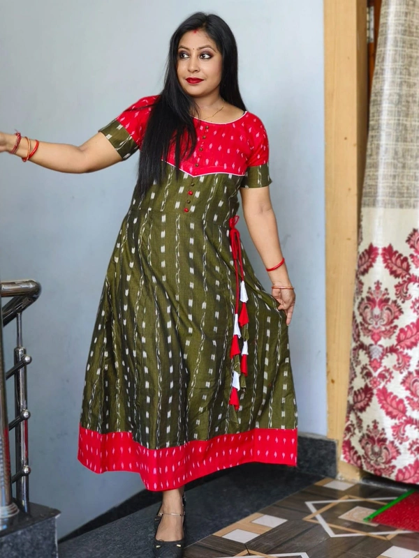 101065 Sambalpuri Handloom Round Kurti ,Anarkali  - 38 Chest